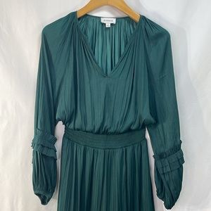 Evereve Long Sleeve Pleated Teal Maxi Dress